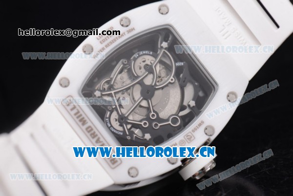 Richard Mille RM 055 Miyota 9015 Automatic Steel Case with Skeleton Dial Dot Markers White Inner Bezel and White Rubber Strap - Click Image to Close
